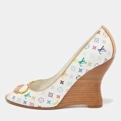 Louis Vuitton Brown Monogram Satin Cherry Blossom Peep Toe Pumps