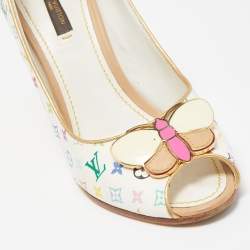 Pre Owned Louis Vuitton Multicolor Leather Peep Toe Wedge Pumps Size 38
