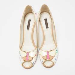 Pre Owned Louis Vuitton Multicolor Leather Peep Toe Wedge Pumps Size 38