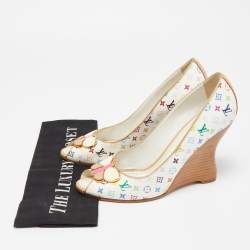 Pre Owned Louis Vuitton Multicolor Leather Peep Toe Wedge Pumps Size 38