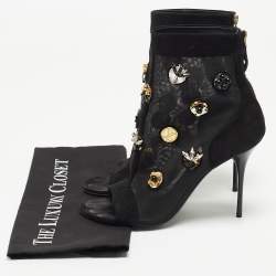 Louis Vuitton Black Mesh and Suede Embellished Open Toe Booties Size 39