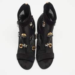 Louis Vuitton Black Mesh and Suede Embellished Open Toe Booties Size 39