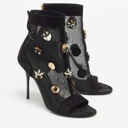 Louis Vuitton Black Mesh and Suede Embellished Open Toe Booties Size 39