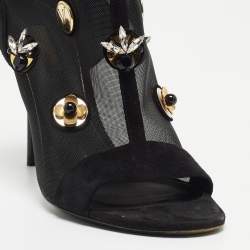 Louis Vuitton Black Mesh and Suede Embellished Open Toe Booties Size 39