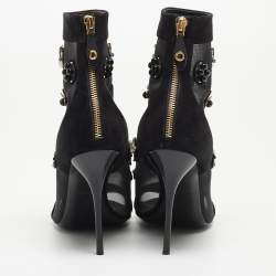Louis Vuitton Black Mesh and Suede Embellished Open Toe Booties Size 39