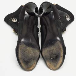 Louis Vuitton Black Mesh and Suede Embellished Open Toe Booties Size 39