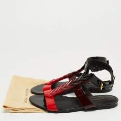 Pre Owned Louis Vuitton Red/Black Ombre Patent Leather Flat Sandals Size 39