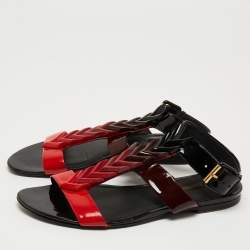 Pre Owned Louis Vuitton Red/Black Ombre Patent Leather Flat Sandals Size 39