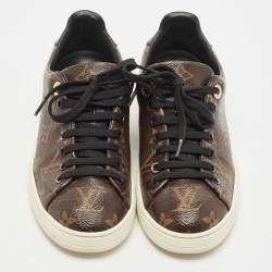 Louis Vuitton Brown/Black Monogram Canvas and Patent Leather Frontrow Sneakers Size 35