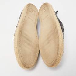 Pre Owned Louis Vuitton Black Leather Tropical Bloom Espadrille Flats Size 37.5