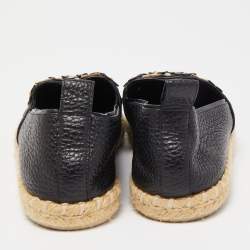 Pre Owned Louis Vuitton Black Leather Tropical Bloom Espadrille Flats Size 37.5