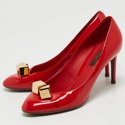 Pre Owned Louis Vuitton Red Patent Leather Dice Pumps Size 37.5