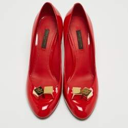 Pre Owned Louis Vuitton Red Patent Leather Dice Pumps Size 37.5