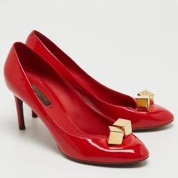 Pre Owned Louis Vuitton Red Patent Leather Dice Pumps Size 37.5