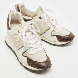 Louis Vuitton White Leather, Mesh and Monogram Canvas Run Away Sneakers Size 37.5