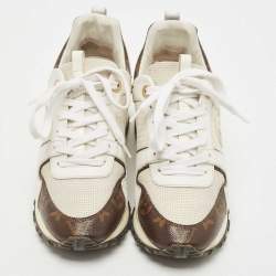 Louis Vuitton White Leather, Mesh and Monogram Canvas Run Away Sneakers Size 37.5