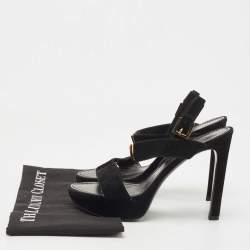 Pre Owned Louis Vuitton Black Suede Platform Ankle Strap Sandals Size 39