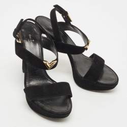 Pre Owned Louis Vuitton Black Suede Platform Ankle Strap Sandals Size 39