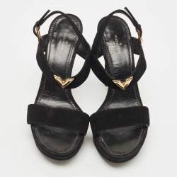 Pre Owned Louis Vuitton Black Suede Platform Ankle Strap Sandals Size 39