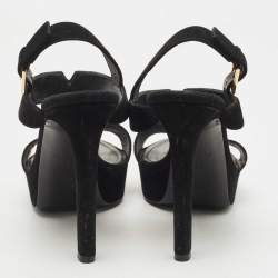 Pre Owned Louis Vuitton Black Suede Platform Ankle Strap Sandals Size 39