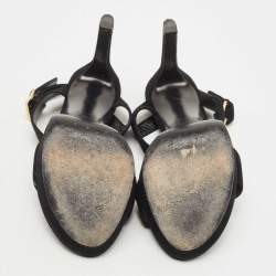 Pre Owned Louis Vuitton Black Suede Platform Ankle Strap Sandals Size 39