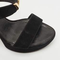 Pre Owned Louis Vuitton Black Suede Platform Ankle Strap Sandals Size 39