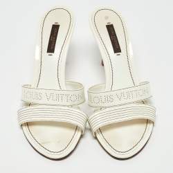Pre Owned Louis Vuitton White Patent Leather Slide Sandals Size 37