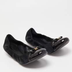 Pre Owned Louis Vuitton Black Suede and Patent Leather Elba Scrunch Ballet Flats Size 40