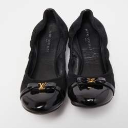 Pre Owned Louis Vuitton Black Suede and Patent Leather Elba Scrunch Ballet Flats Size 40