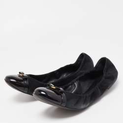 Pre Owned Louis Vuitton Black Suede and Patent Leather Elba Scrunch Ballet Flats Size 40