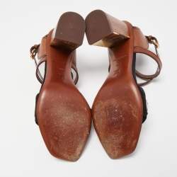 Pre Owned Louis Vuitton Black/Brown Leather and Suede Ankle Strap Sandals Size 39.5