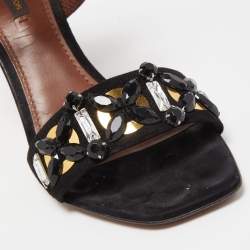 Pre Owned Louis Vuitton Black/Brown Leather and Suede Ankle Strap Sandals Size 39.5