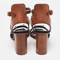 Pre Owned Louis Vuitton Black/Brown Leather and Suede Ankle Strap Sandals Size 39.5