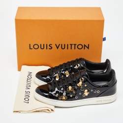Louis Vuitton Black Patent Leather Blossom Floral Embellished Frontrow Sneakers Size 36