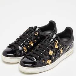 Louis Vuitton Black Patent Leather Blossom Floral Embellished Frontrow Sneakers Size 36