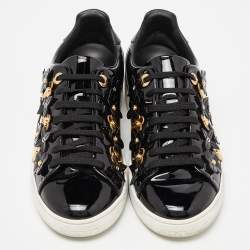 Louis Vuitton Black Patent Leather Blossom Floral Embellished Frontrow Sneakers Size 36