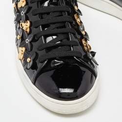 Louis Vuitton Black Patent Leather Blossom Floral Embellished Frontrow Sneakers Size 36