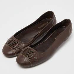 Pre Owned Louis Vuitton Brown Leather Oxford Ballet Flats Size 40
