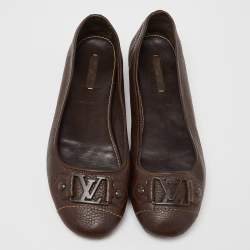 Pre Owned Louis Vuitton Brown Leather Oxford Ballet Flats Size 40