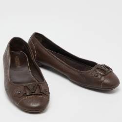 Pre Owned Louis Vuitton Brown Leather Oxford Ballet Flats Size 40