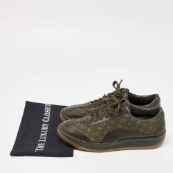 Louis Vuitton Army Green Leather and Monogram Canvas Mini Lin Sneakers Size 40.5
