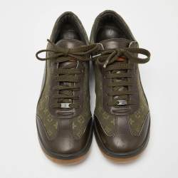 Louis Vuitton Army Green Leather and Monogram Canvas Mini Lin Sneakers Size 40.5
