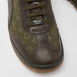 Louis Vuitton Army Green Leather and Monogram Canvas Mini Lin Sneakers Size 40.5