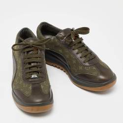 Louis Vuitton Army Green Leather and Monogram Canvas Mini Lin Sneakers Size 40.5