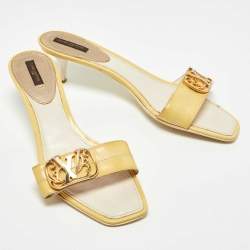 Pre Owned Louis Vuitton Yellow Patent Leather Slide Sandals Size 41