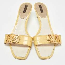 Pre Owned Louis Vuitton Yellow Patent Leather Slide Sandals Size 41