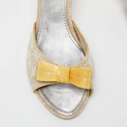 Louis Vuitton Grey/Yellow Monogram Canvas and Patent Leather Bow Slide Sandals Size 39.5