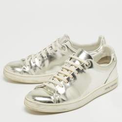 Louis Vuitton Silver Foil Leather Frontrow Low Top Sneakers Size 38
