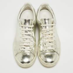 Louis Vuitton Silver Foil Leather Frontrow Low Top Sneakers Size 38