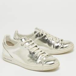 Louis Vuitton Silver Foil Leather Frontrow Low Top Sneakers Size 38